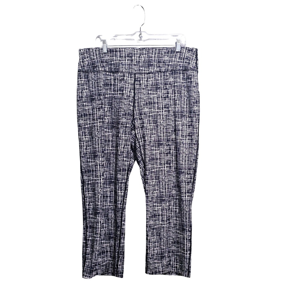 Lands End Womens L 14-16 Navy White Grid Print Cropped Active Leggings Capris